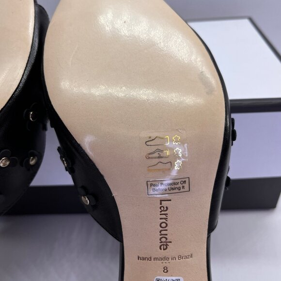 Larroude Jasmine Black Studded Leather Mule Size 8 Peep Toe Heel Slip-On - Picture 4 of 16